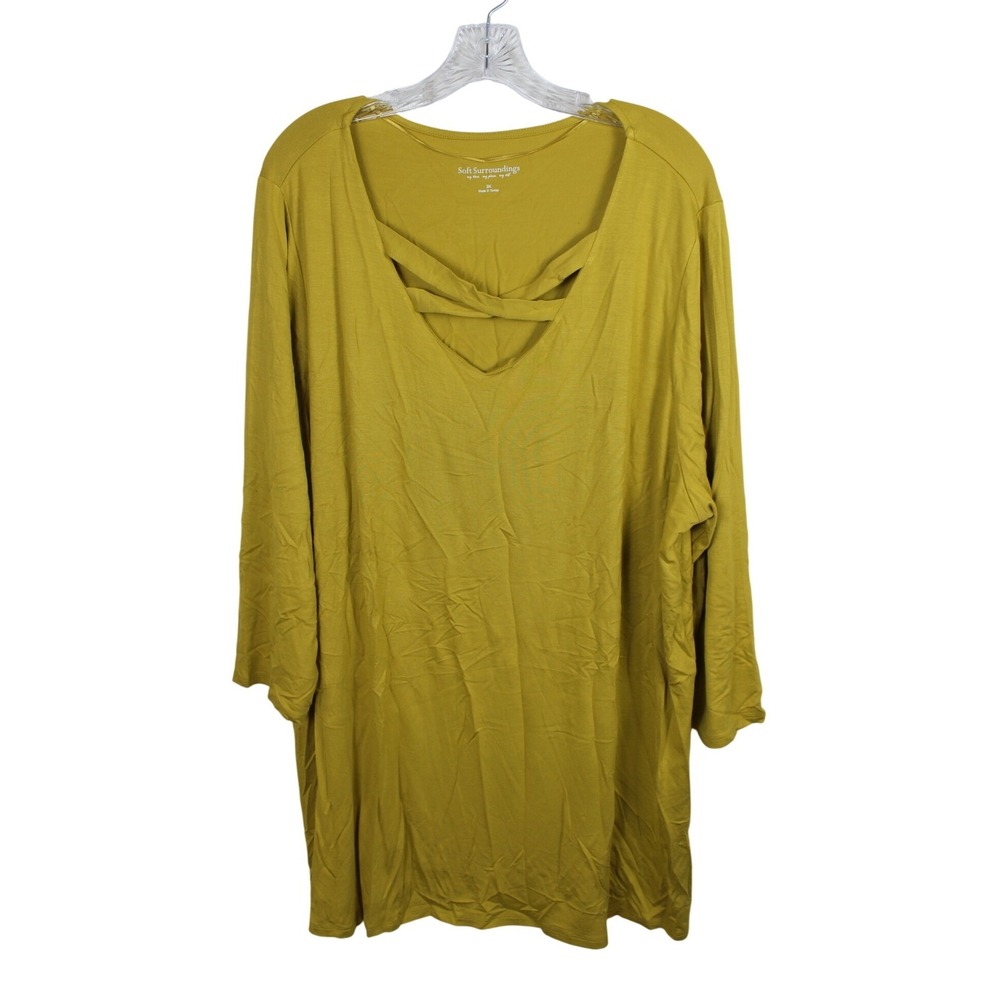 Soft Surroundings Mustard Yellow Strappy V-Neck Tunic Top 3X ‎ Womens 3/4 Sleeve